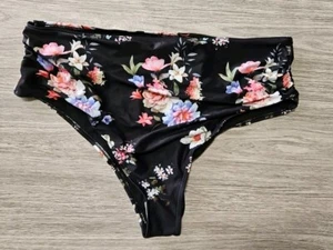 Bikini Swim Bottom Black Floral Print XXXL NWOT - Picture 1 of 6