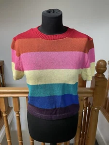 New Look Short Sleeves Cropped Rainbow Jumper Size M BNWT - Picture 1 of 5