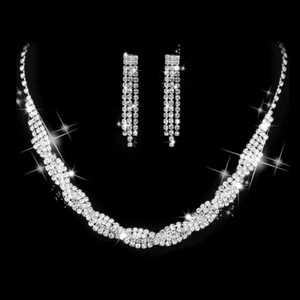 Crystal Diamante Twine Silver Necklace And Earrings Set Costume Jewellery - Picture 1 of 4