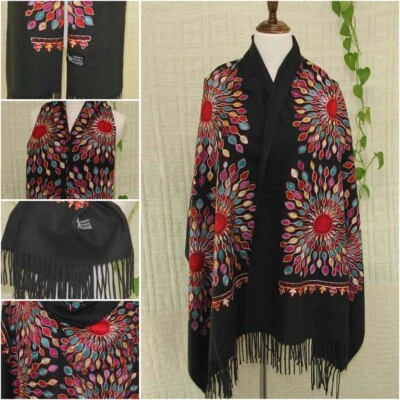 Nuevo bufanda chal envolvente suave de lana cachemir cachemir cachemir grande bordada vintage Foto 1 de 4