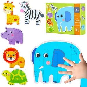 6 Packs Safari Animals Shaped Wooden Jigsaw Puzzles for Toddlers Ages 1-3, Level - Picture 1 of 12