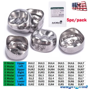 5pz Corona Odontoiatrica Bambini Acciaio Inox Corone Molari Preformate Primarie - Foto 1 di 60