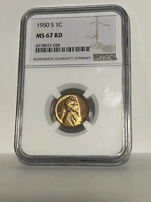 1950-S Lincoln Wheat Cent certified by NGC MS 67 RD Condition - Image 1 of 2