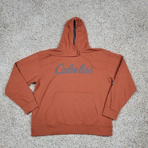 Cabelas Hoodie Mens Large Orange Gray Spell Out Sweatshirt Sweater Outdoors A2 - Picture 1 of 10