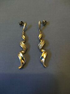 9.25 Sterling Silver & Diamond Twisted Stick Post Pierced Dangle Drop Earrings
