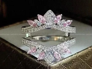Round Simulated Pink Sapphire Curved Enhancer Gap Band For Women s925 - Picture 1 of 6