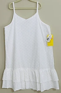 NWT GB Girls size XL white eyelet sleeveless v-neck ruffle A-line dress - Picture 1 of 8