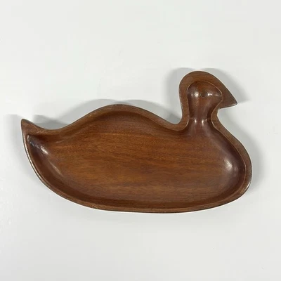 Bandeja de madera vintage con forma de pato | Plato tallado de mediados de siglo de 8,5” | Decoración primitiva Foto 1 de 4