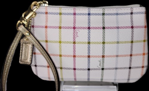 Borsa polsino Coach Heritage Tattersall a quadri NUOVO.