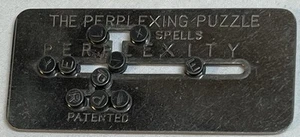 Antique THE PERPLEXING PUZZLE Spells Perplexity Metal Pocket Size Slide Puzzle - Picture 1 of 5