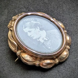 Brosche Anhänger Silber vergoldet Österreich Bild Haar Andenken antik c. 1900 - Bild 1 von 9