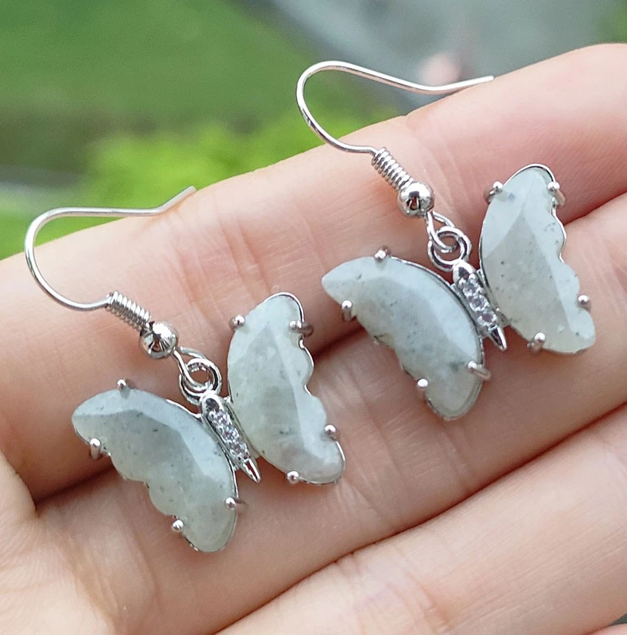 Natural Labradorite Gems Butterfly Earrings beads  - image 1 of 1