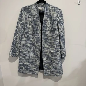 Calvin Klein Blue Tweed Open-Front Jacket Blazer Women’s Size 14W Career - Picture 1 of 9