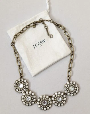 J Crew кристалл цветок заявление ожерелье старинный латунный тон 19» блестящий коренастый - Изображение 1 из 4