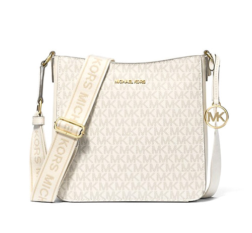 Nuova borsa messenger Michael Kors Jet Set viaggio piccola firma logo crema chiara