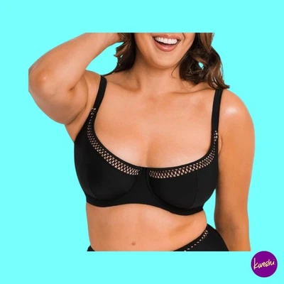 CURVY KATE Women's First Class Balcony Bikini Top, Wired, Black, UK 34JJ — 第 1/4 张图片