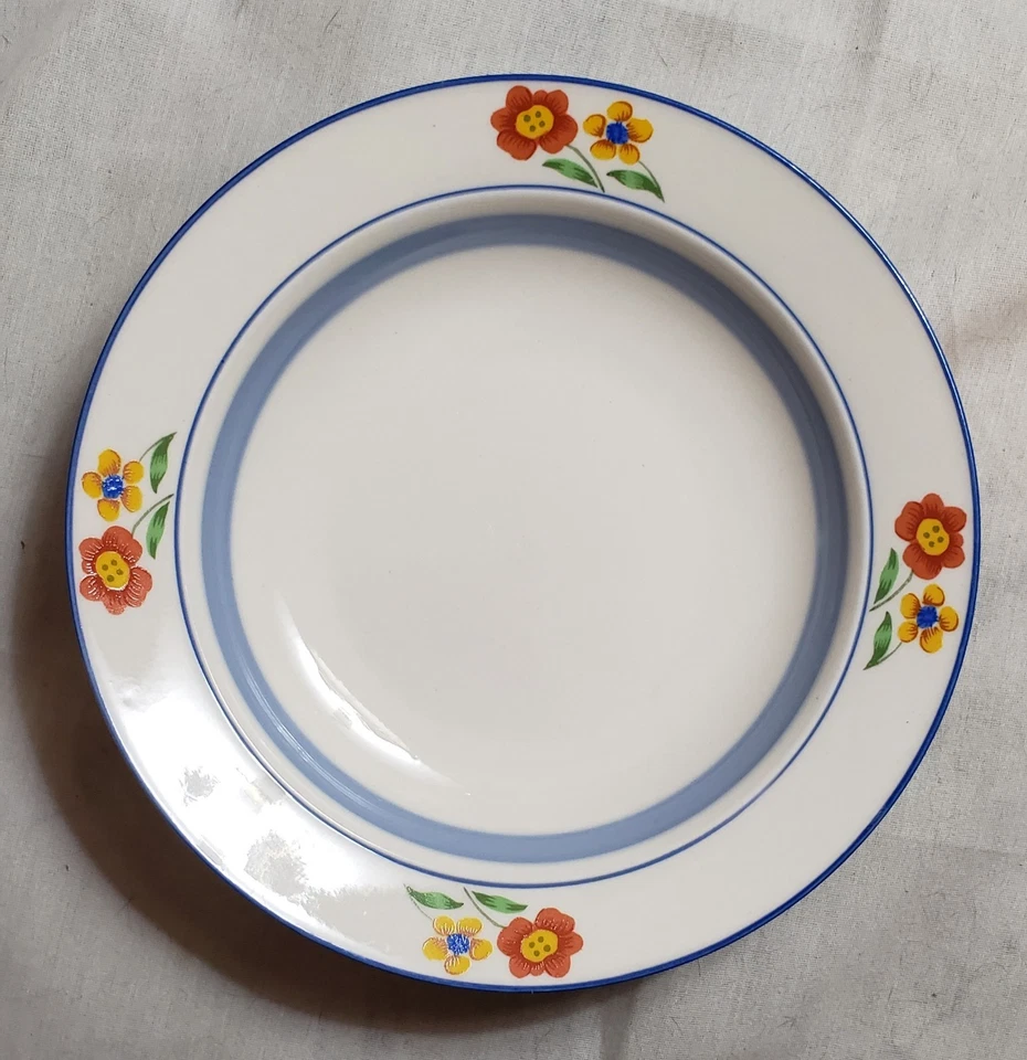 Cuencos de sopa/ensalada de gres internacional (2) 8" de diámetro blanco con borde azul floral Foto 1 de 4