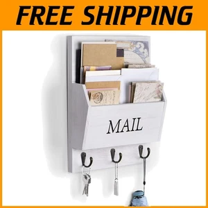 Rustic Wooden Mail Organizer with Key Hooks - Picture 1 of 9