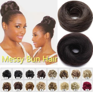 100% Remy Human Hair Messy Bun Extensions Chignon Scrunchie Clip In Wrap On Updo - Picture 1 of 34