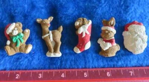 Vtg Partially Painted Christmas PIN Lot Santa Deer Teddy Stocking Pinback Gypsum - Picture 1 of 2