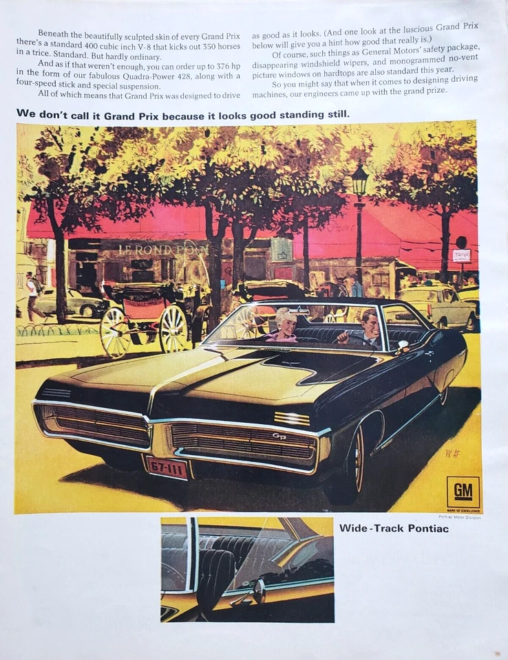 PRINT AD 1967 Pontiac Grand Prix 10x12.5 Wide Track VK AF Art Muscle Car - Image 1 of 1