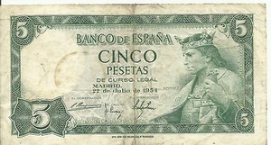 SPAIN 5 PESETAS 1954 P146 as scanned 2RF 01AGO - Picture 1 of 10