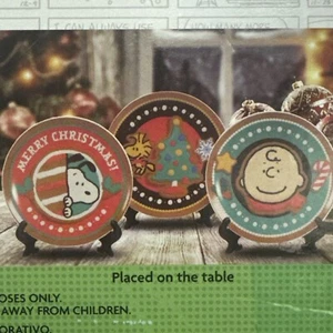 Peanuts Snoopy Woodstock Charlie Brown Decorative 3pc Christmas Plates Hanging - Picture 1 of 9