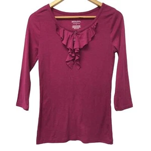 Merona Top The Ultimate Henley Womens Small Purple Ruffle - Picture 1 of 5