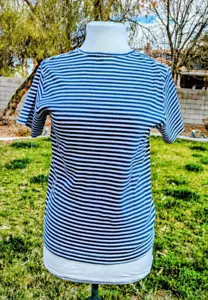 Geoffrey Beene Sport Womens Lg Striped S/S Pullover Stretch Ribbed Shirt Top EUC - Imagen 1 de 5