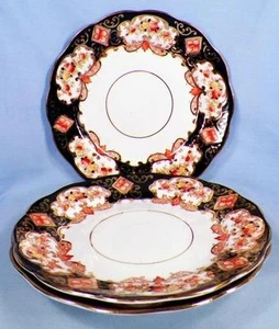 3 Royal Albert Heirloom Dessert Plates Crown China 4534 Blue Gold Rust Flowers - Picture 1 of 6