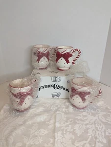 Vintage Christmas Candy Cane & Bow Mug Set Of 4 - Station Casinos Inc NOS - Picture 1 of 6