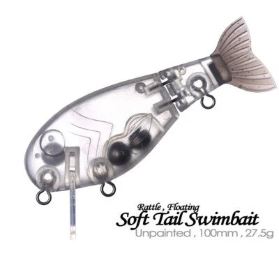 5PCS 10CM 27.5G Floating Soft Tail Swimbait Unpainted Bait Blank Fishing Lure - Image 1 of 4