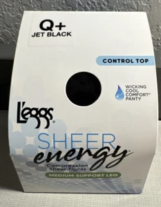 L'eggs Sheer Energy Compression Tights Medium Support Size Q+ Jet Black - Bild 1 von 5
