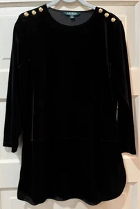 LAUREN BY RALPH LAUREN Black Velvet Tunic Button Shoulder Size M NWOT - Picture 1 of 10