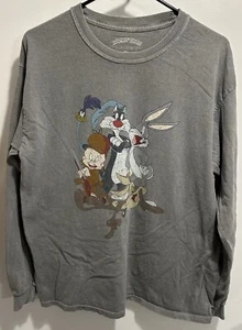 Looney Tunes Figuren Distressed Grafik grau Langarm T-Shirt (M/L) - Bild 1 von 4