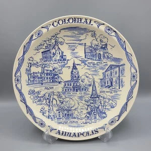 Colonial Annapolis Plate By Vernon Kilns, USA, Blue & White, 10.5 In - Picture 1 of 3