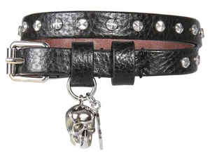 ALEXANDER McQUEEN 'Double Wrap Studded Skull Bracelet' Blk/Silver Made ITALY NWT - Picture 1 of 24