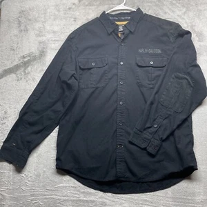 Harley Davidson Shirt Men's XL Solid Twill Black Embroidered Motorcycle Button - Picture 1 of 13