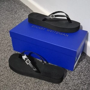 Stuart Weitzman Crystal Thong Flipflop Black Size 4.5 Eu 37.5 New - Picture 1 of 14