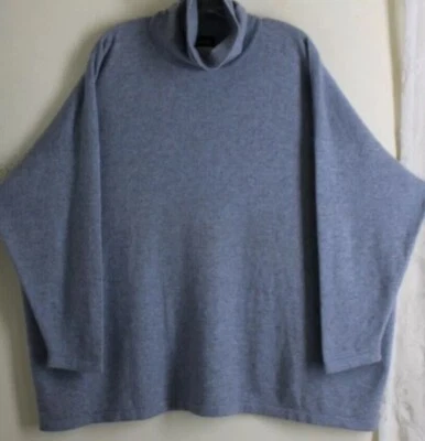 Eskandar O/S GRAY DENIM BLUE Rich Turtleneck Monk 32"L 100% Cashmere Sweater - Image 1 of 4