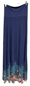 NEU 2.0 LuLaRoe Large marineblau mit getauchten Quadraten & Blumen Slinky Maxirock - Bild 1 von 9