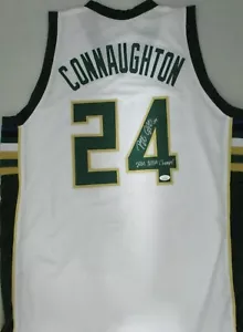 Camiseta deportiva blanca firmada por Bucks PAT CONNAUGHTON AUTOMÁTICA con NBA Champs JSA - Imagen 1 de 3
