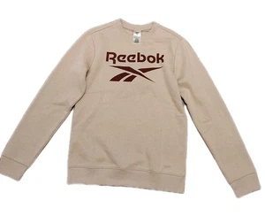 Reebok Identity Big Logo Sweatshirt Unisex Small Fleece Lined Beige Pullover - Picture 1 of 17