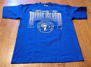 Vtg NWT University Of Rhode Island Rams Spellout Logo Athletic Sz L Blue T-Shirt - Picture 1 of 8