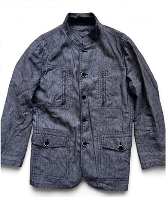 Giorgio Armani Italy Linen Jacket 54 L XL Rare Mandarin Collar Utility Style - Image 1 of 4