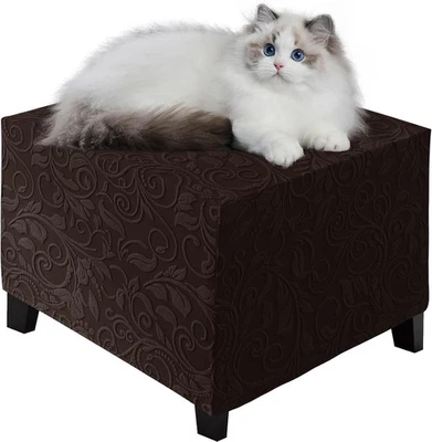 Stretch Velvet Ottoman Cover Anti-Slip Jacquard Footstool Ottoman Slipcover - Image 1 of 4