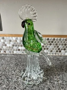 Vintage Murano Style Art Glass Cockatoo/Bird Green - Picture 1 of 14