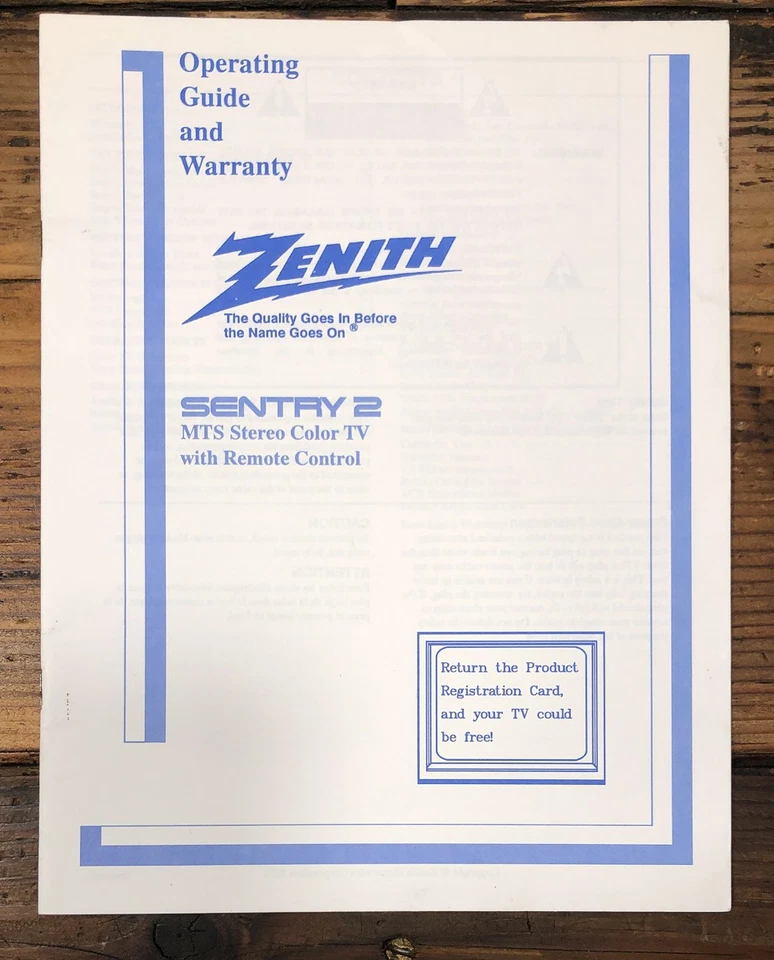 Zenith Sentry 2 TV Owners / User Manual *Original* - Image 1 of 1