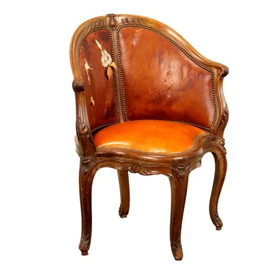 Antigua Silla Conversación Tela Haya Francia Siglo XVIII Original Foto 1 de 4