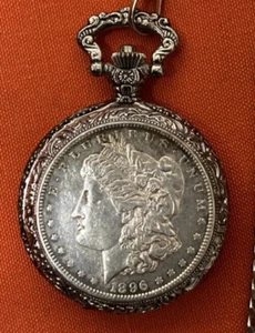Vintage American Historic Society 1896-P MORGAN SILVER DOLLAR Pocket Watch - Picture 1 of 5
